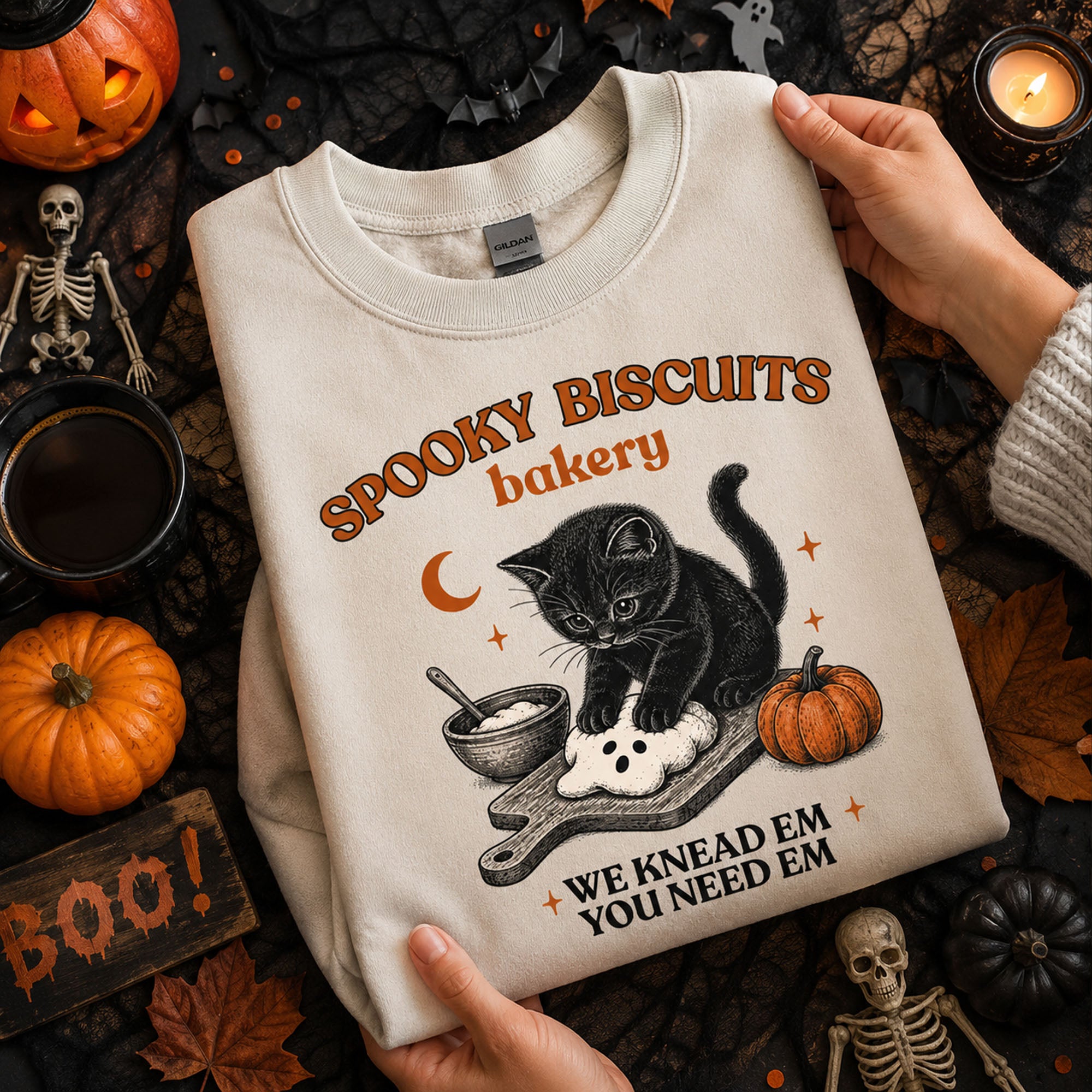 Kitty Biscuits Sweatshirt Spooky Season Sweater Black Cat