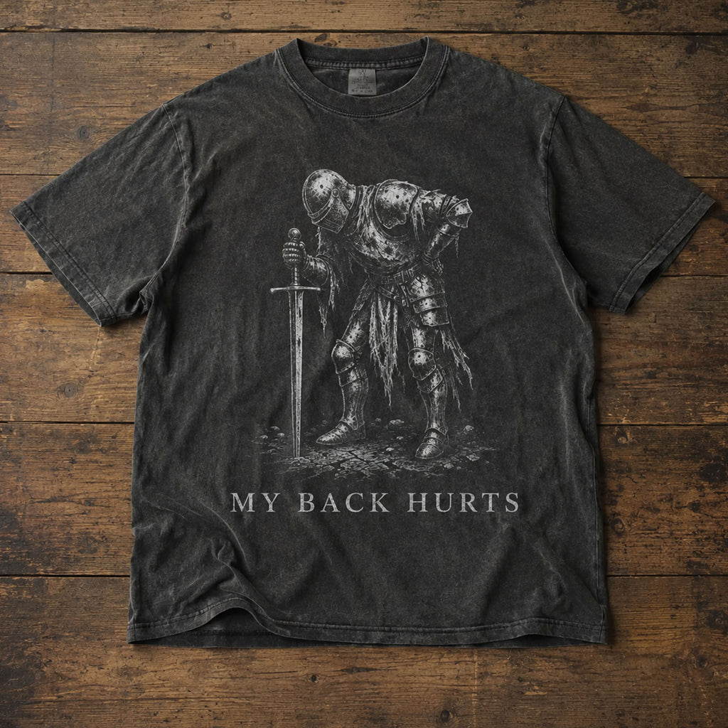 Back Hurts Knight Shirt, Funny Dark Fantasy Graphic Tee, Ironic Meme T-Shirt, Gamer Girl Gift, Retro Elden Knight Top, Comfort Colors Tee