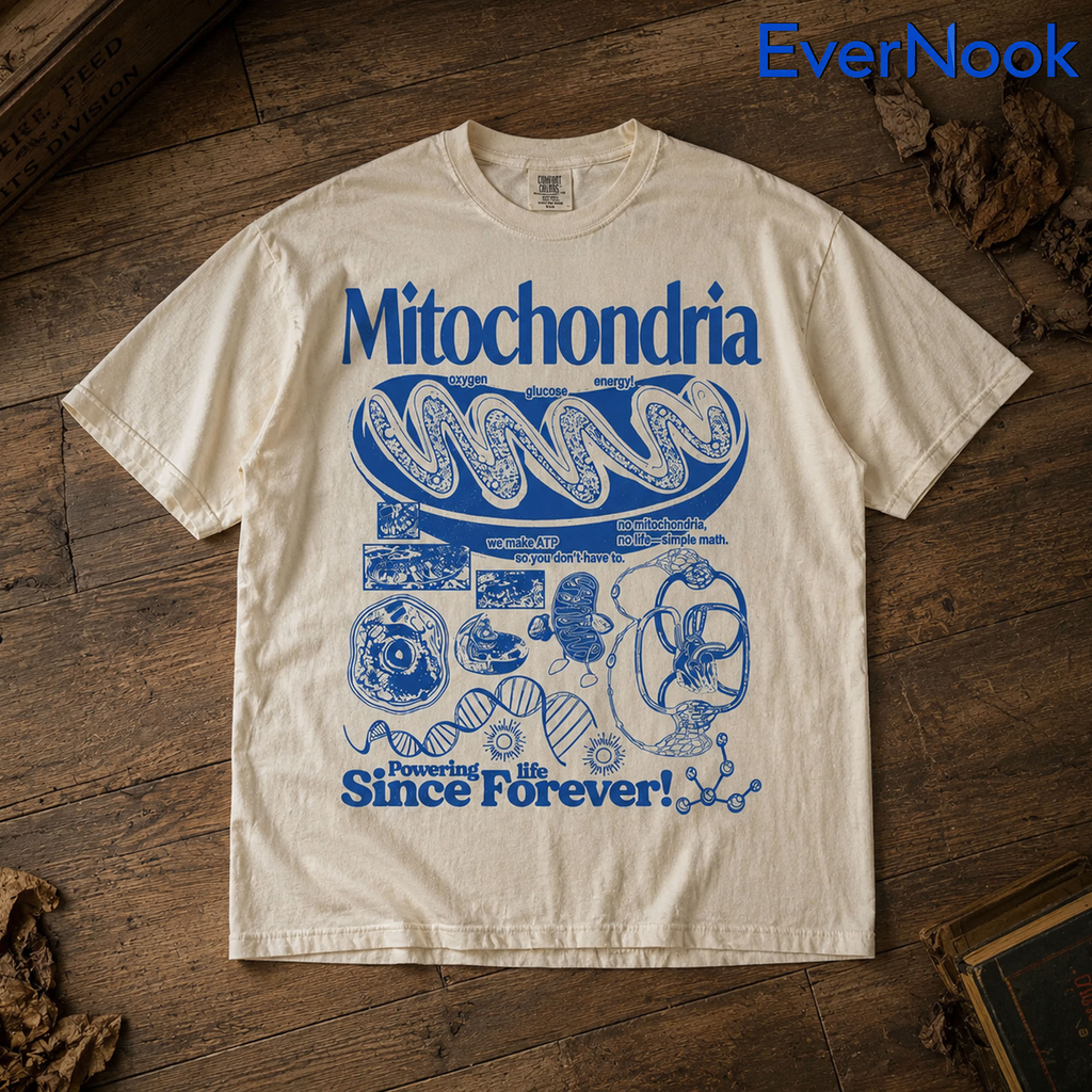 Mitochondria Vintage Science T-Shirt, Retro Biology Graphic Tee, 90s Academic Cell Diagram Shirt
