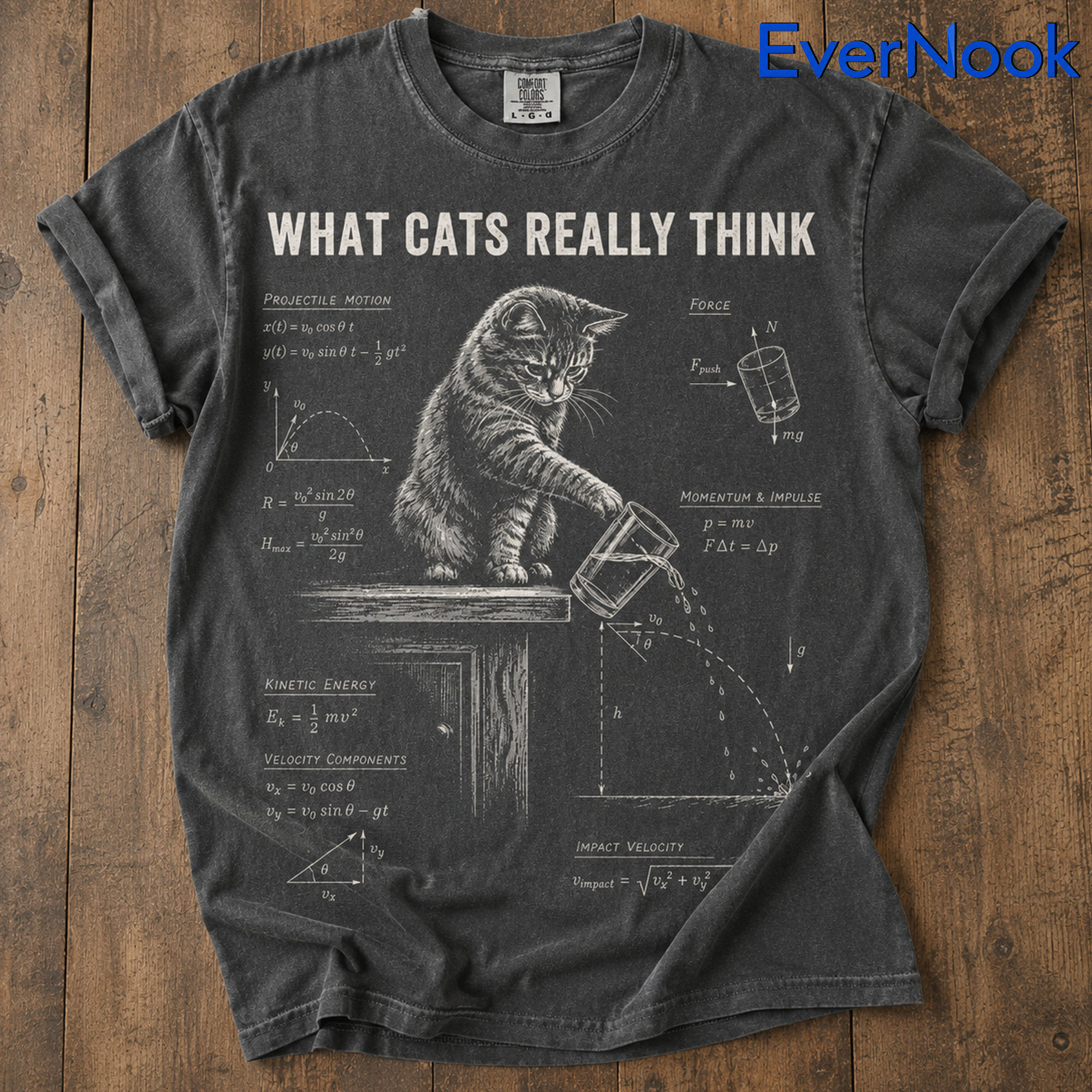 What Cats Really Think Shirt, Funny Cat Physics Tee, Cat Knocking Glass Graphic Shirt